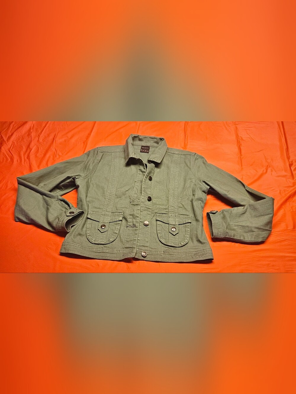 FUBU The Collection Vintage Olive Cropped Jacket Junior/Large Snap Button E.U.C.